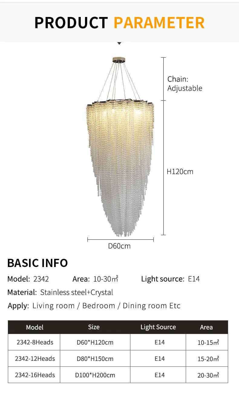 Luxury High Ceiling Modern Crystal Chandelier — alternate product view 8