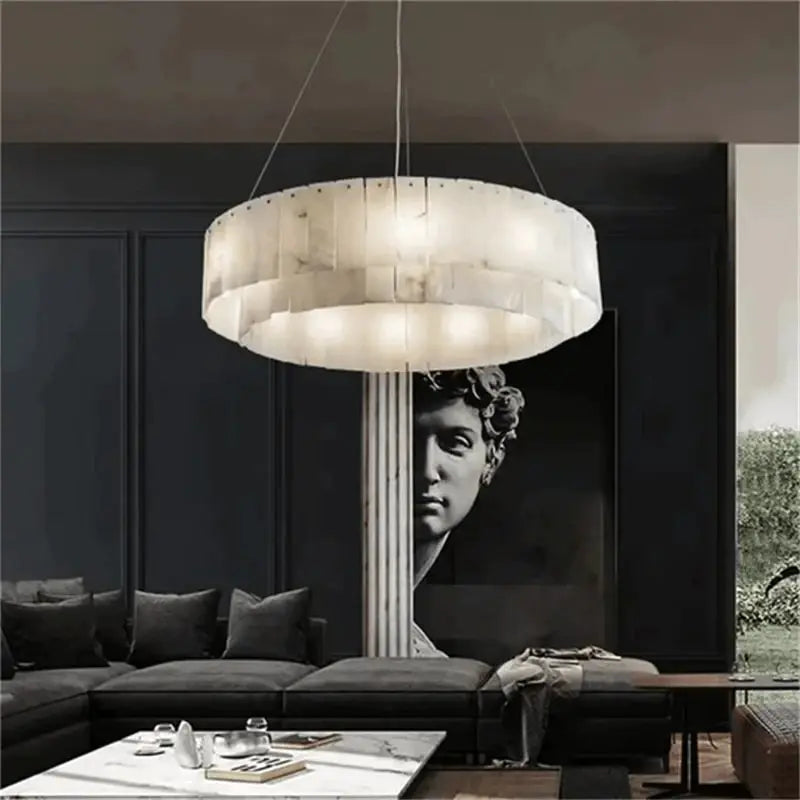 Two Tier Alabaster Modern Round Chandelier — alternate product view 4