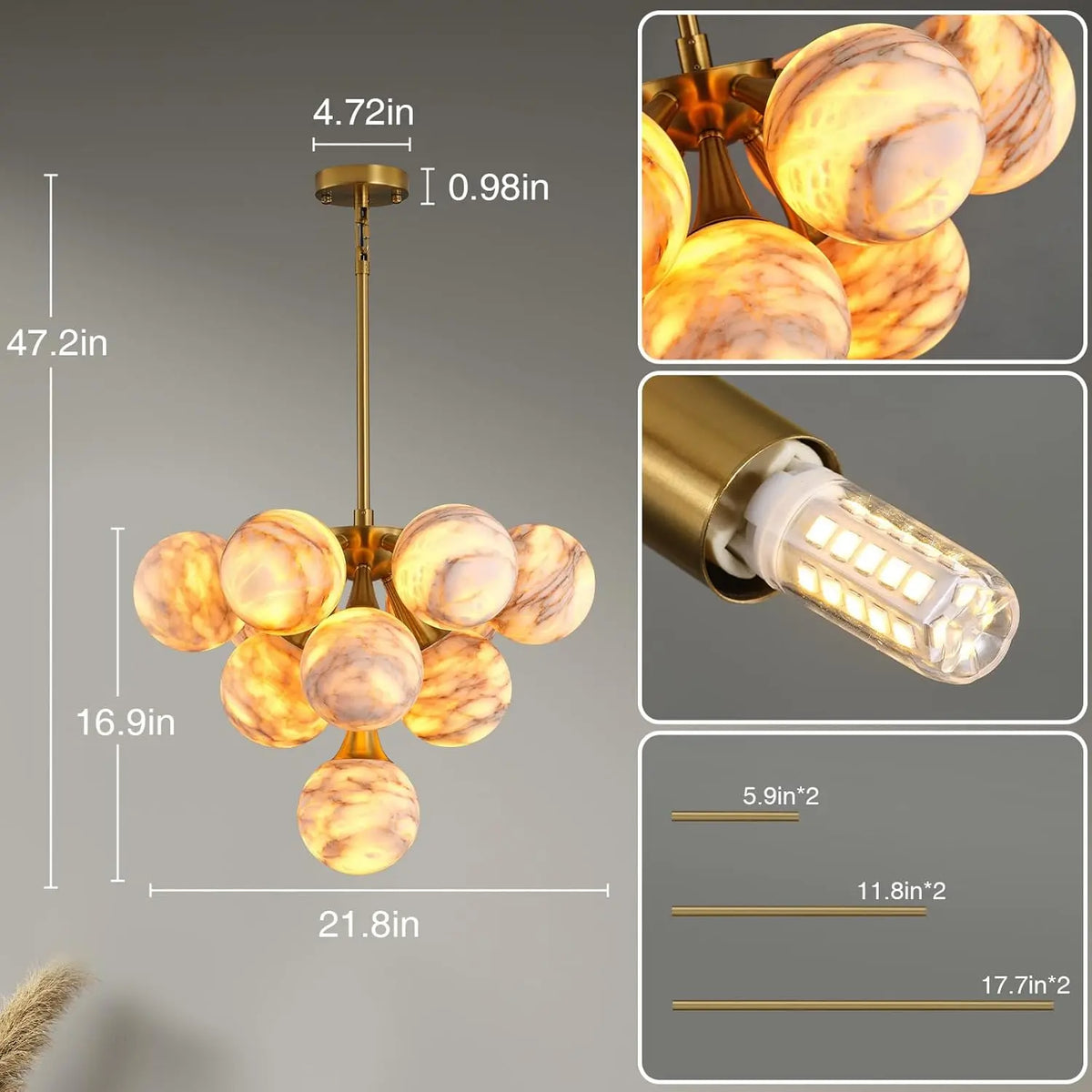 Modern Unique Alabaster Chandelier — alternate product view 4