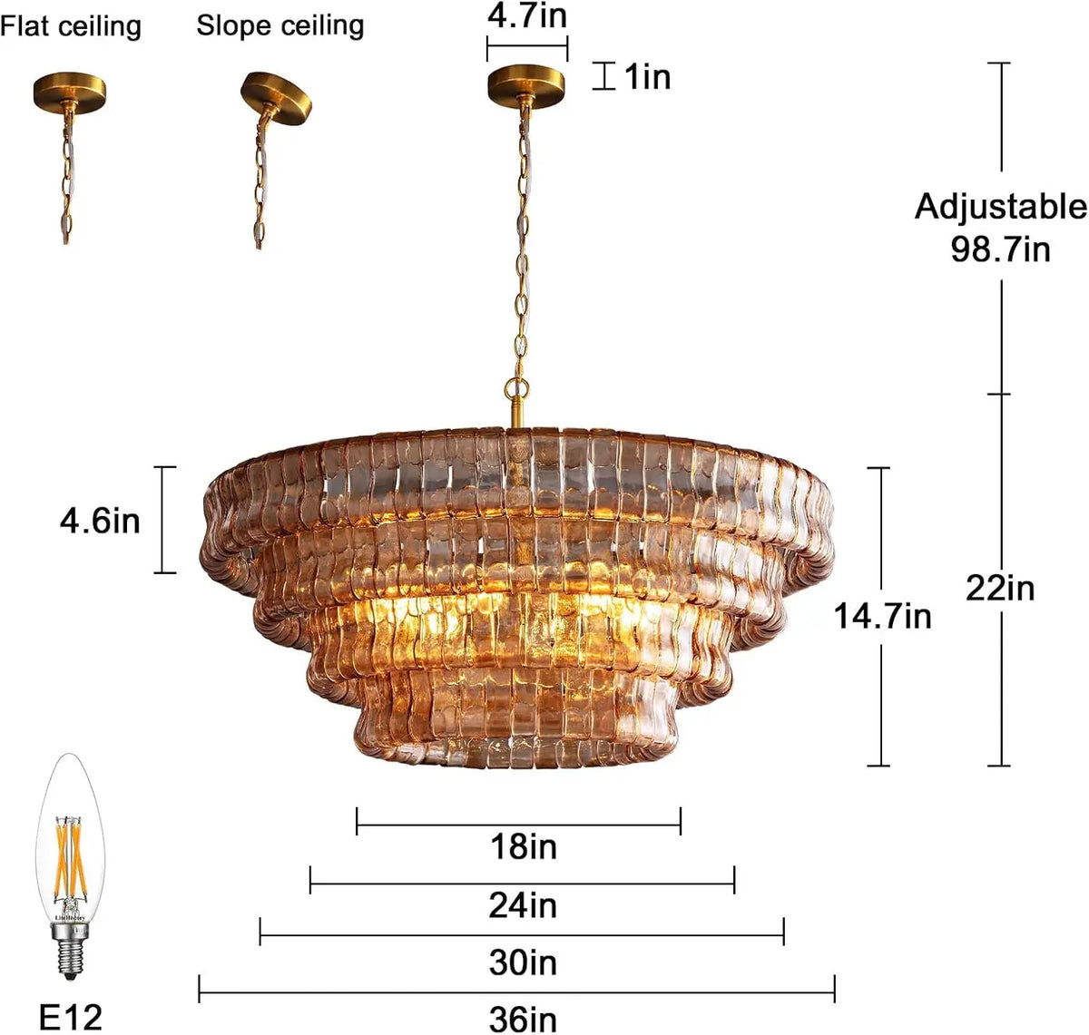 Modern Amber Glass Chandelier — alternate product view 4
