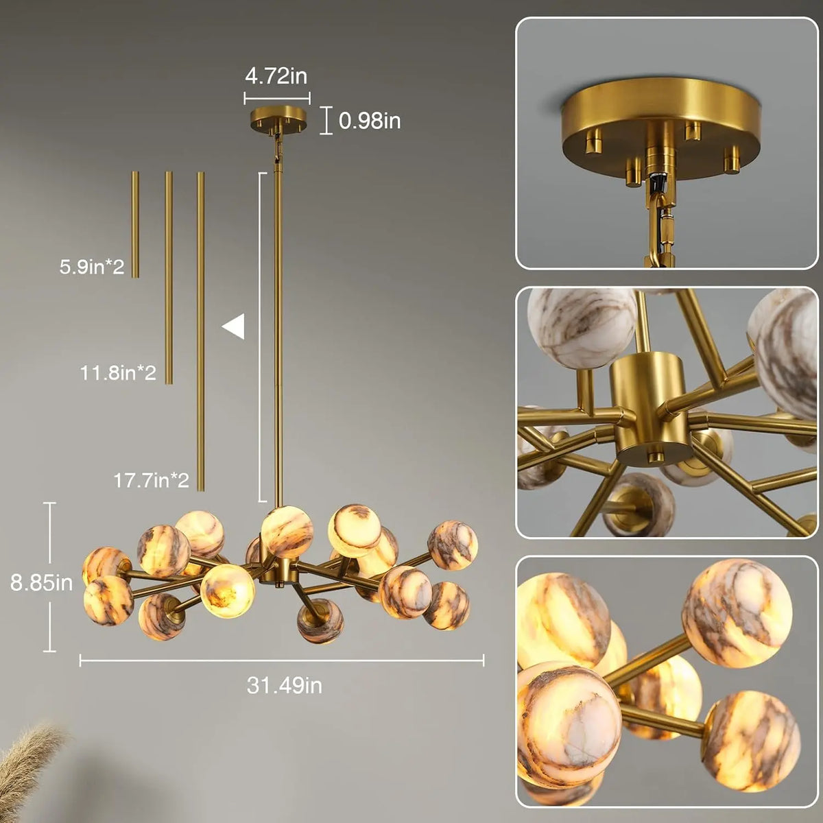 Modern Unique Alabaster Chandelier — alternate product view 19