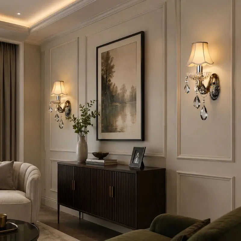 Banquet Hall Hallway Hotel Crystal Wall Lights — shown in an interior setting 2