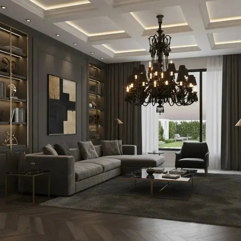 Villa Hotel Luxury Black Crystal Chandelier — close-up design detail