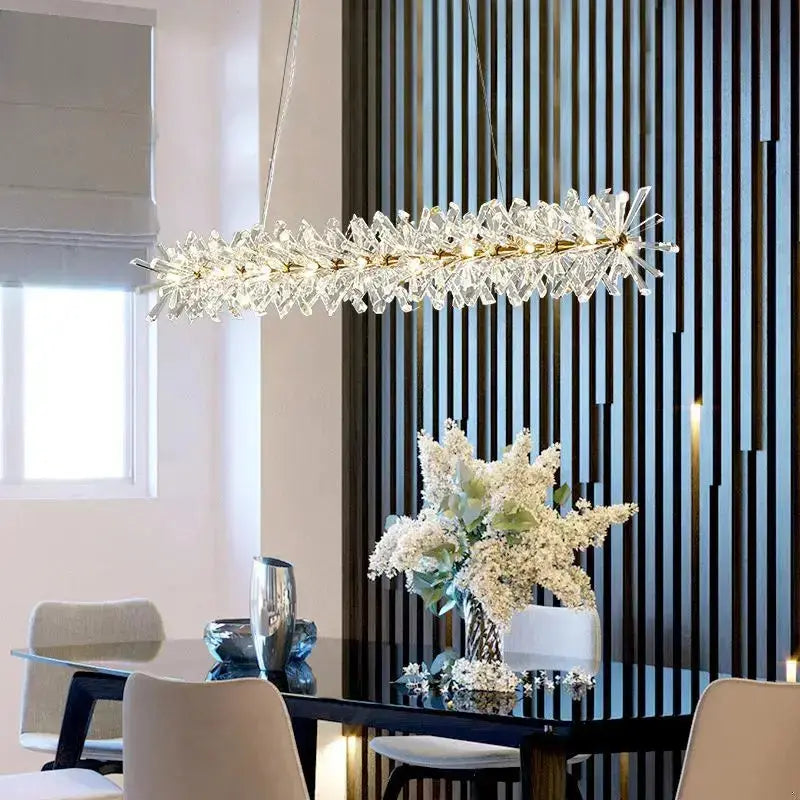 Modern Crystal Flower Long Chandelier — product view