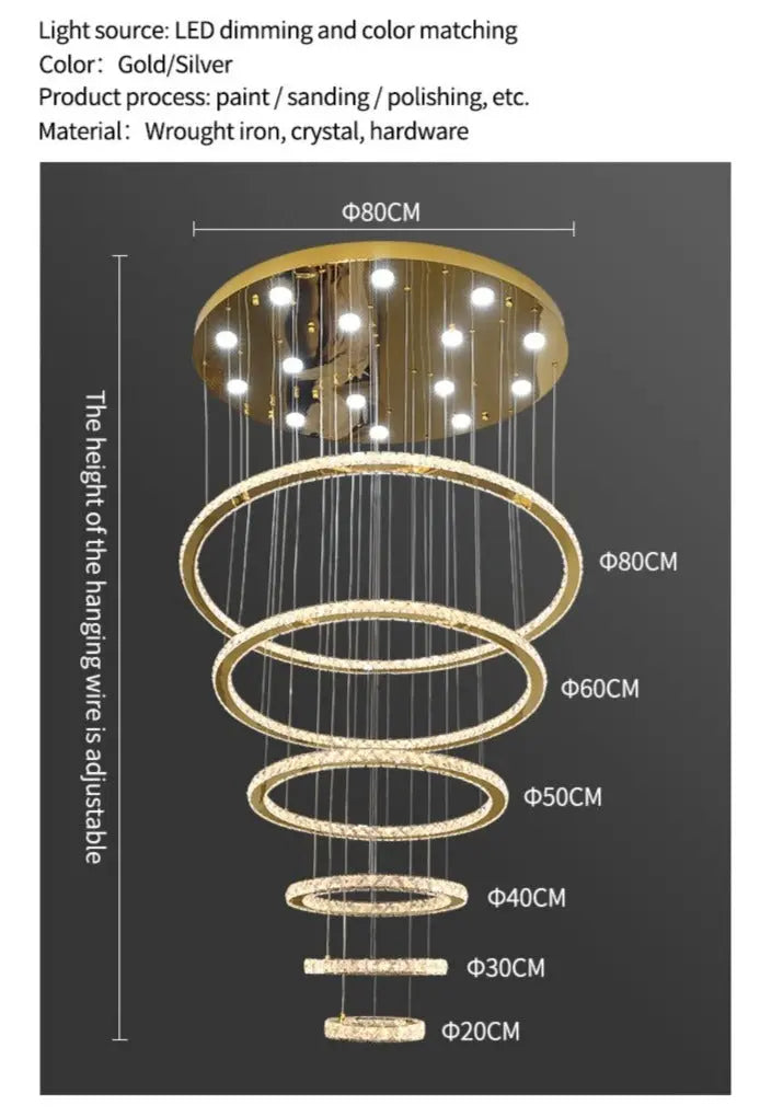Rings Chandeliers for Loft Villa Duplex Design - Gold — alternate product view 5