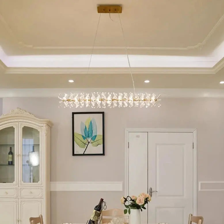 Modern Crystal Flower Long Chandelier — alternate product view 2