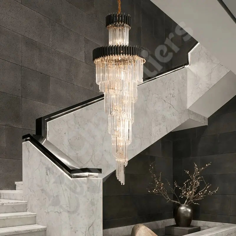 Long Black Crystal Loft Chandelier — close-up design detail 5