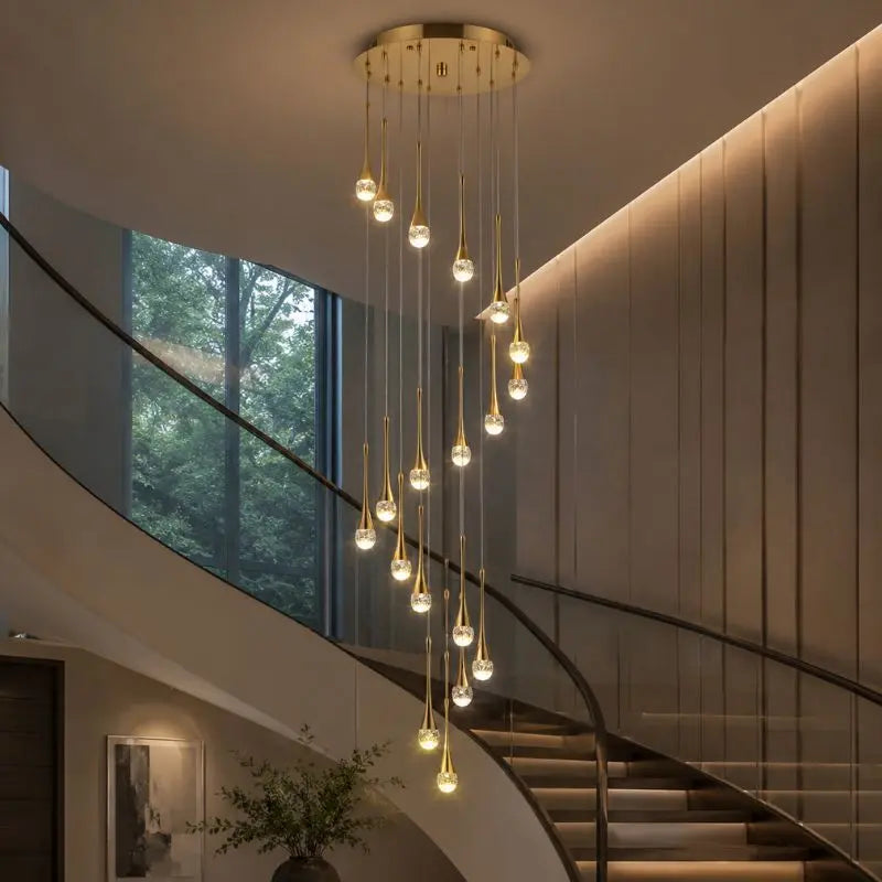 Luxury Crystal Staircase Chandelier | Modern Long Hanging LED Foyer Light — shown in an interior setting 3