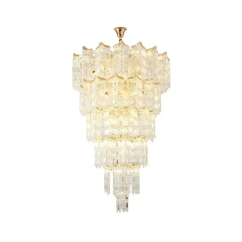 Modern Luxury Stairs Large Crystal Chandeliers — close-up design detail