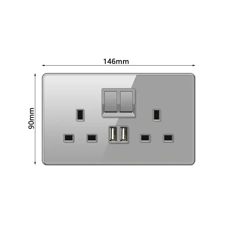 UK Gray Glass Doublel USB Electrical Outlet — alternate product view 8