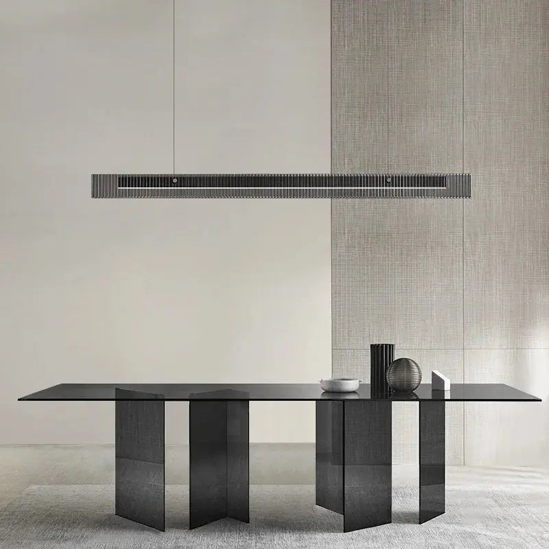 Minimalist Black Linear Chandelier Above Dining Table — alternate product view 1