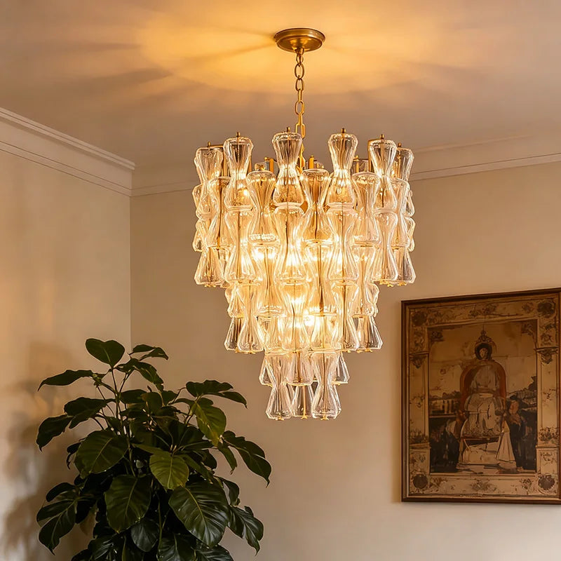 Lustra Murano-inspired Hourglass Glass chandelier with decorative glass detailing