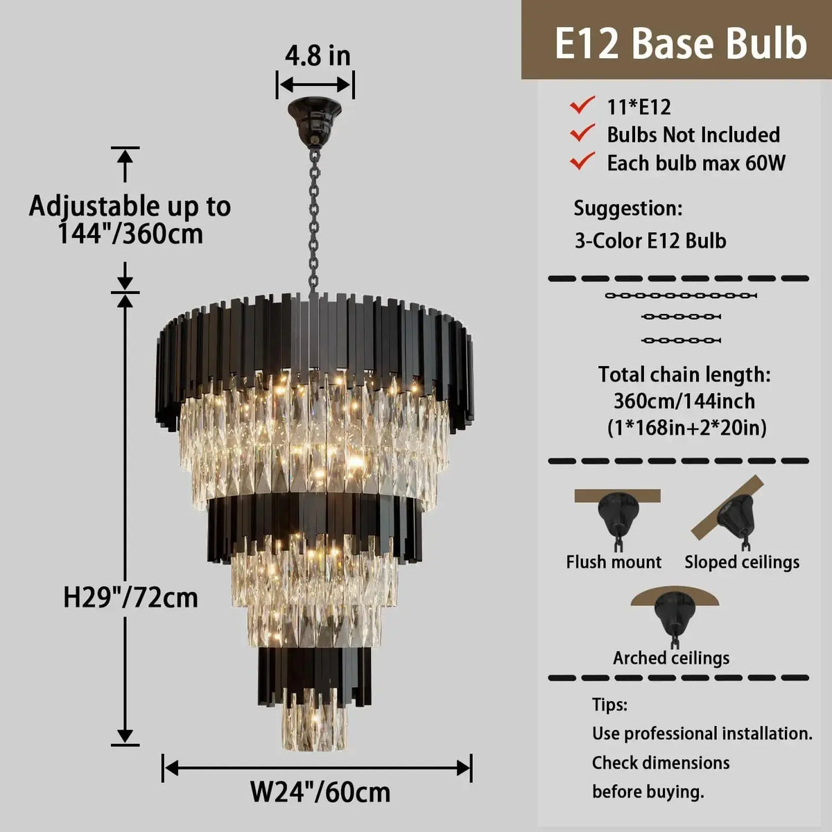 Luxury Black Crystal Chandelier For Large Staircase — alternate product view 5