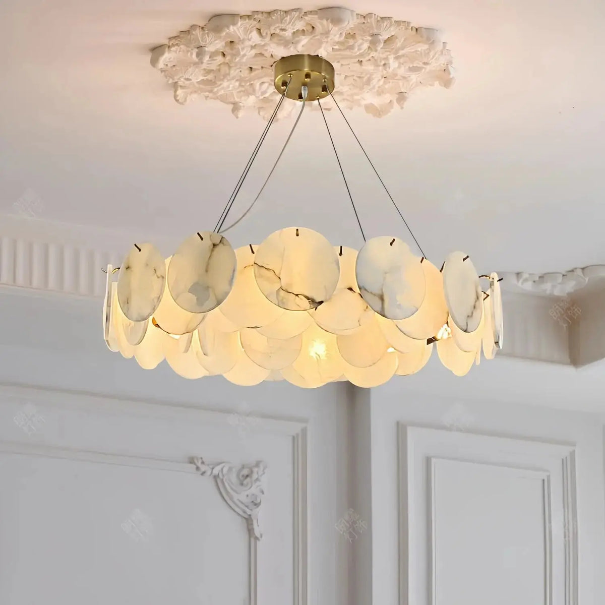 Modern White Marble Alabaster Round Lamp — product view
