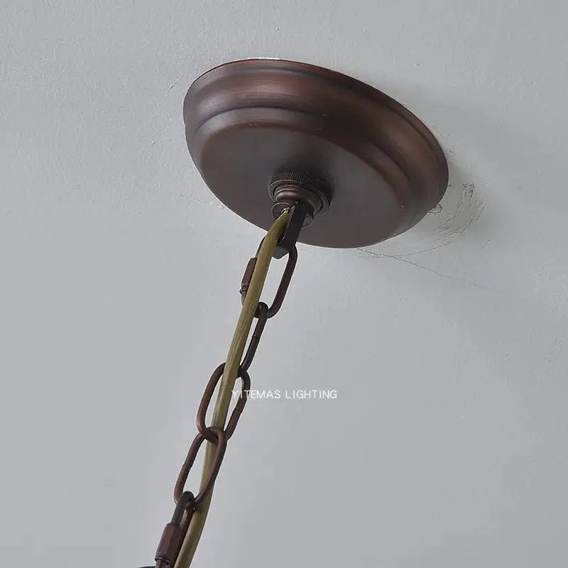 American Retro Chandelier Solid Wood Rectangular – Vintage Wooden Ceiling Light — alternate product view 4