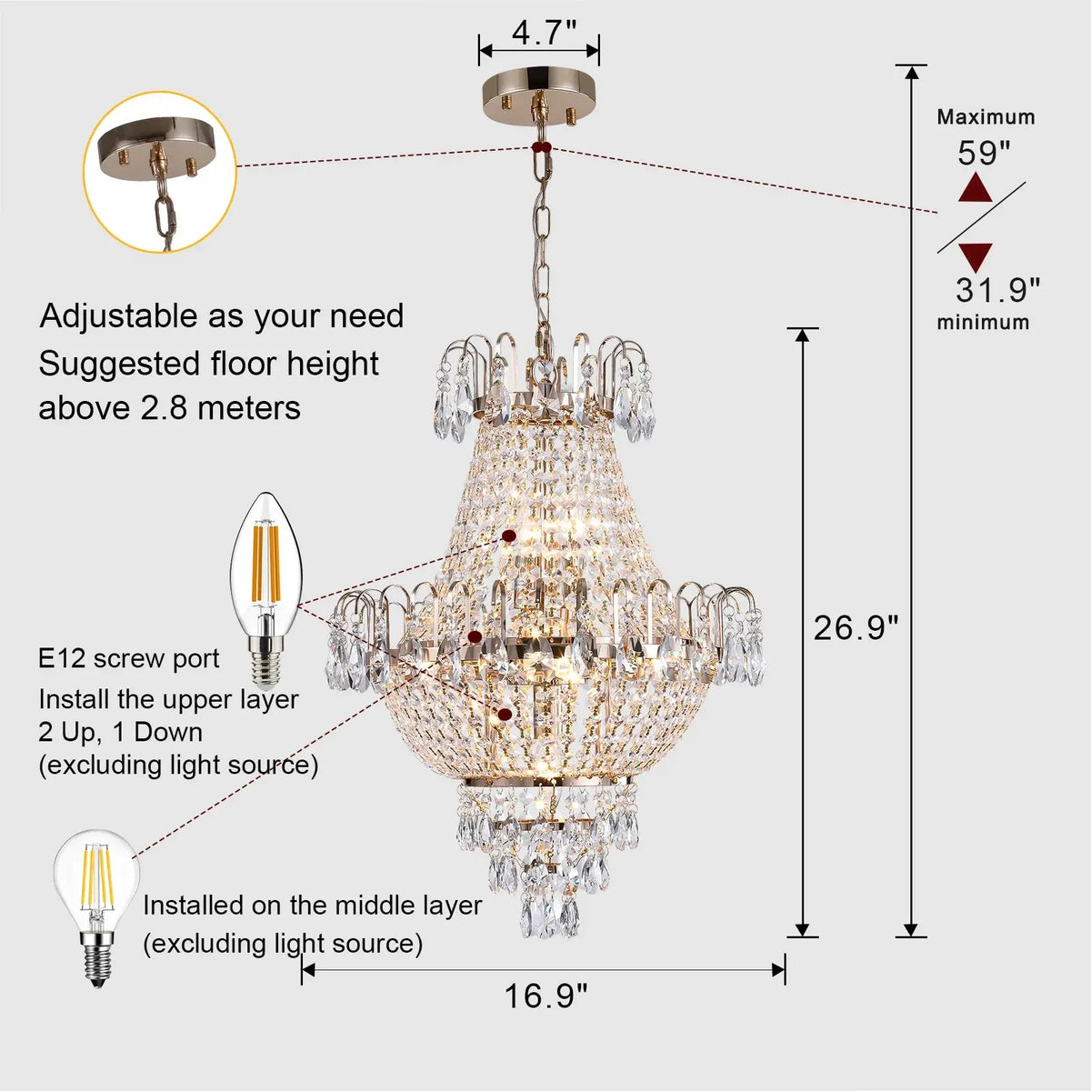 Luxury Retro Crystal Imperial Style Ceiling Light — alternate product view 5