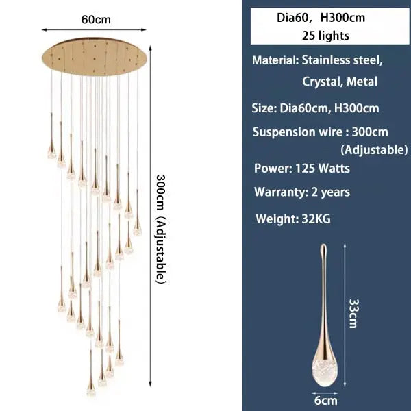 Luxury Crystal Staircase Chandelier | Modern Long Hanging LED Foyer Light — alternate product view 10