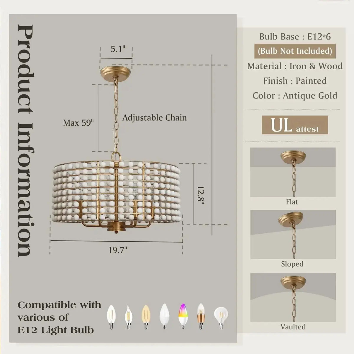 Boho Wood Farmhouse Chandelier — alternate product view 5