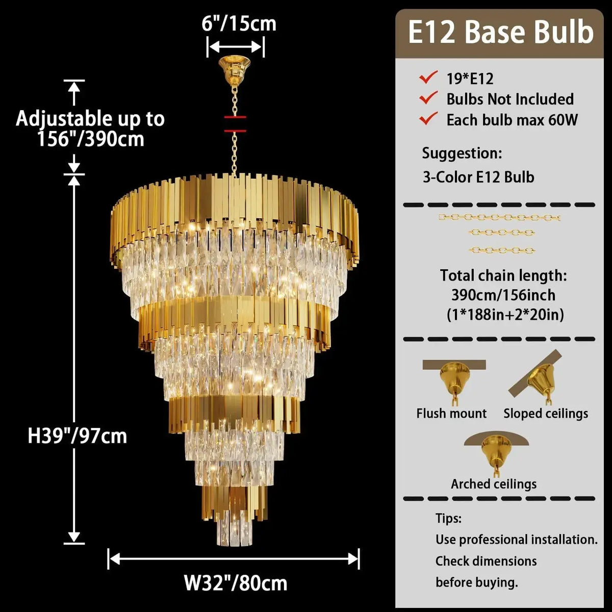 Luxury Black Crystal Chandelier For Large Staircase — alternate product view 6