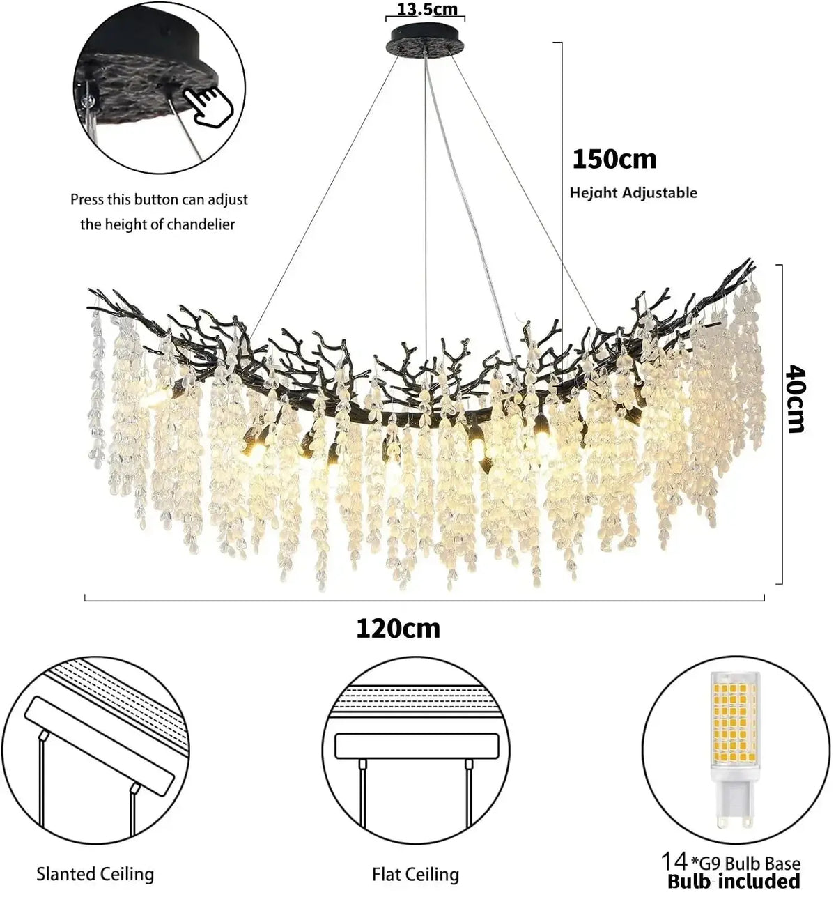 Luxury Crystal Chandelier Lighting Black Gold Chrome — alternate product view 4