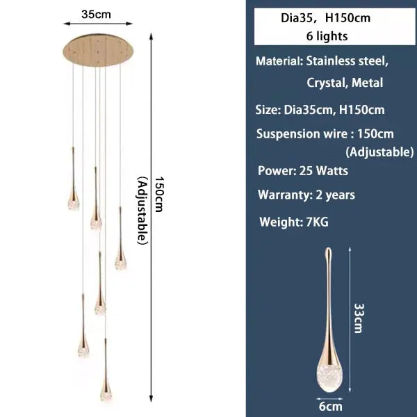 Luxury Crystal Staircase Chandelier | Modern Long Hanging LED Foyer Light — alternate product view 15