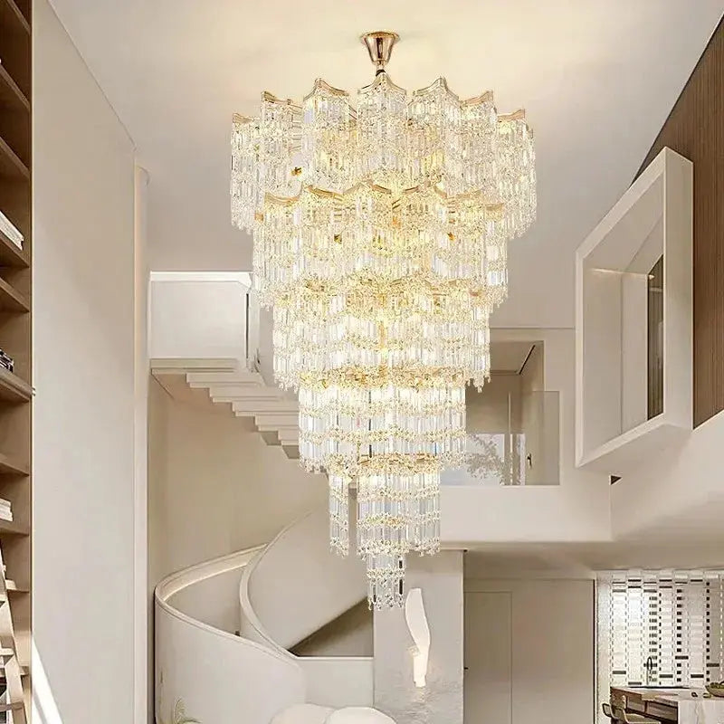 Modern Luxury Stairs Large Crystal Chandeliers — alternate product view 1