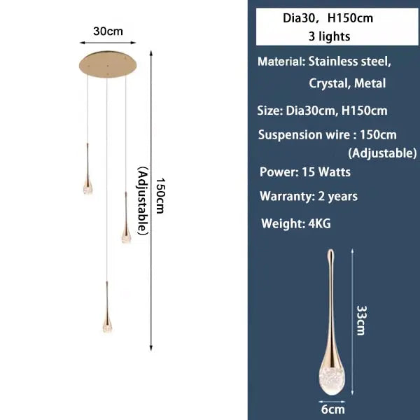 Luxury Crystal Staircase Chandelier | Modern Long Hanging LED Foyer Light — alternate product view 13