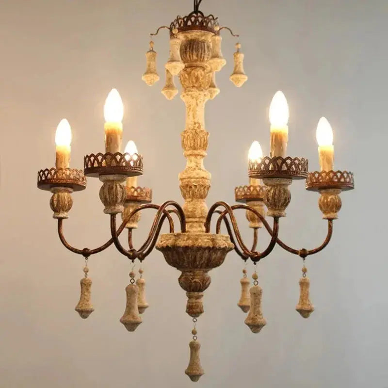 Retro Wood Chandelier With Fabric Shade — alternate product view 3