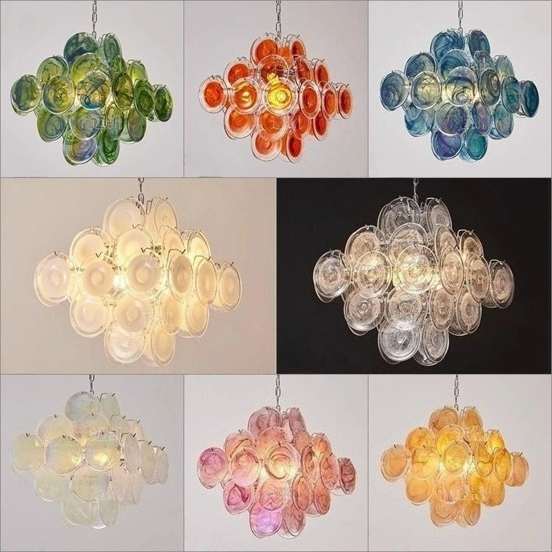Elodie Murano-inspired Coloured Glass Disc chandelier, product gallery image 7 of 12