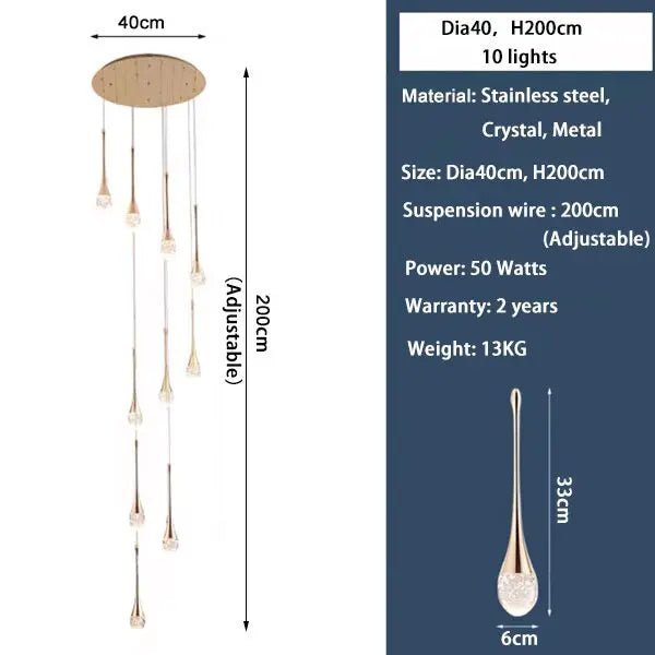 Luxury Crystal Staircase Chandelier | Modern Long Hanging LED Foyer Light — alternate product view 16