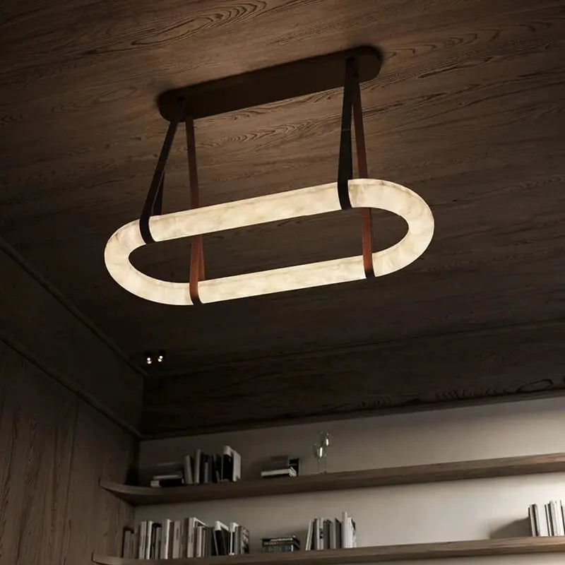Luxury Leather Circle Marble Chandelier — alternate product view 5