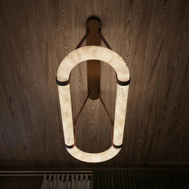 Luxury Leather Circle Marble Chandelier — alternate product view 4