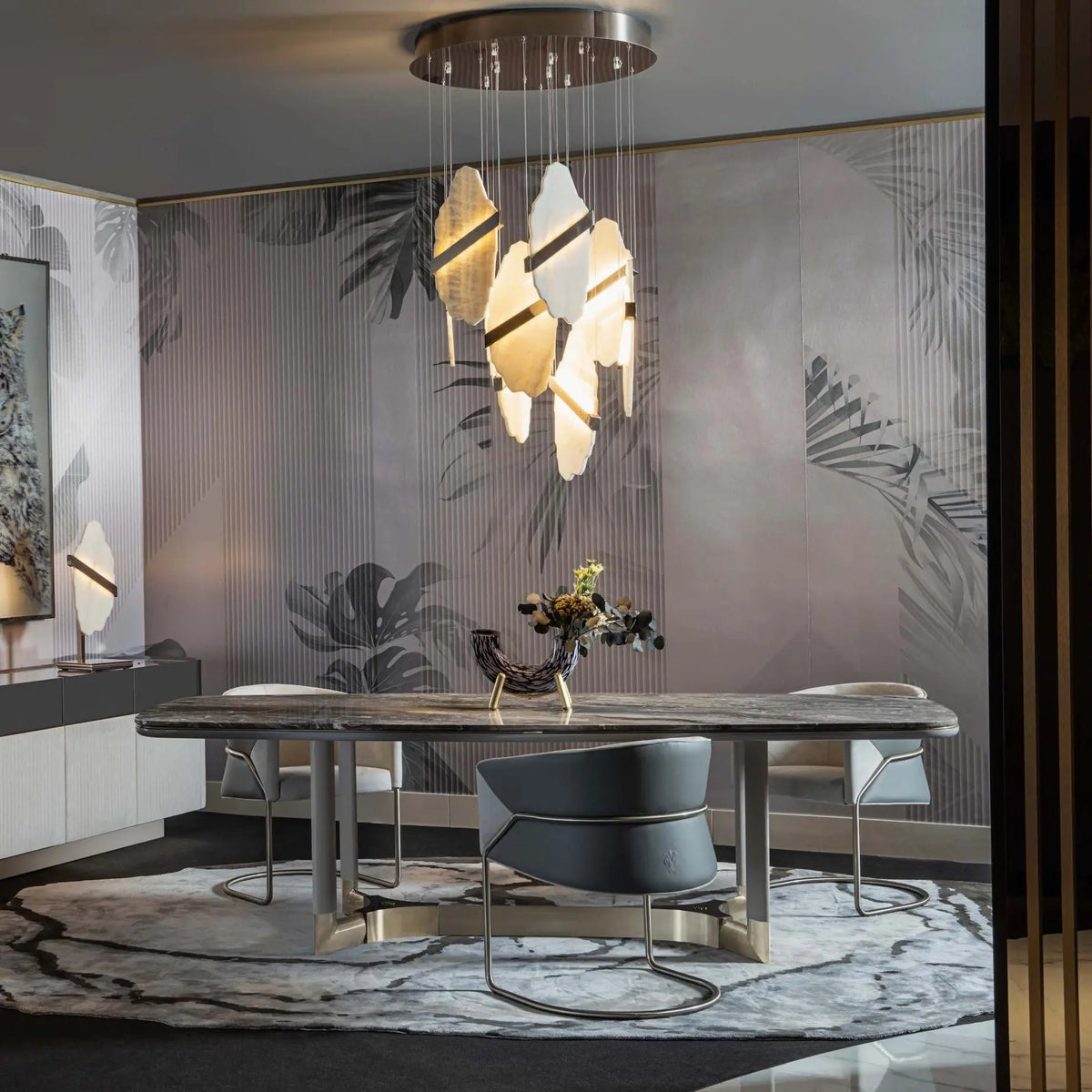 Seven Panels Modern Alabaster Pendant Light — shown in an interior setting 2