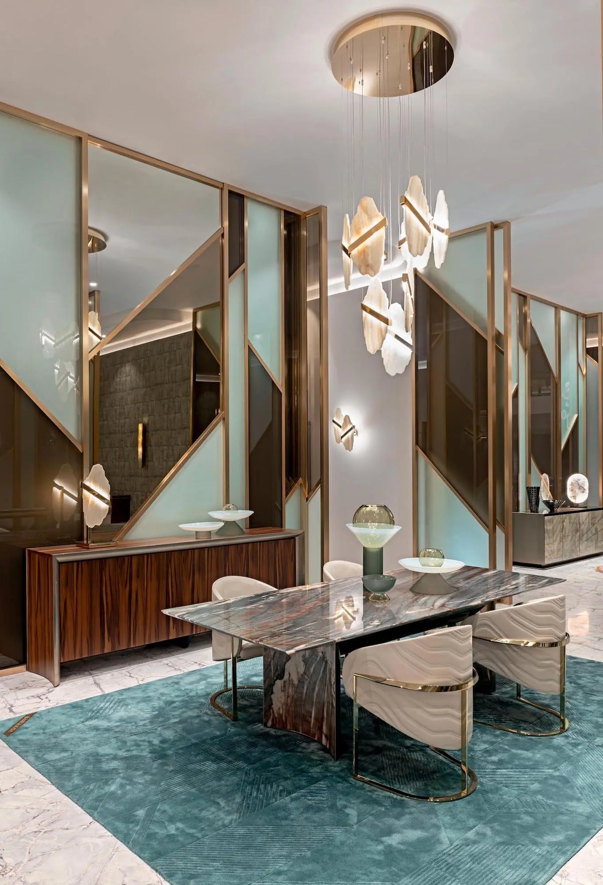 Seven Panels Modern Alabaster Pendant Light — shown in an interior setting 10