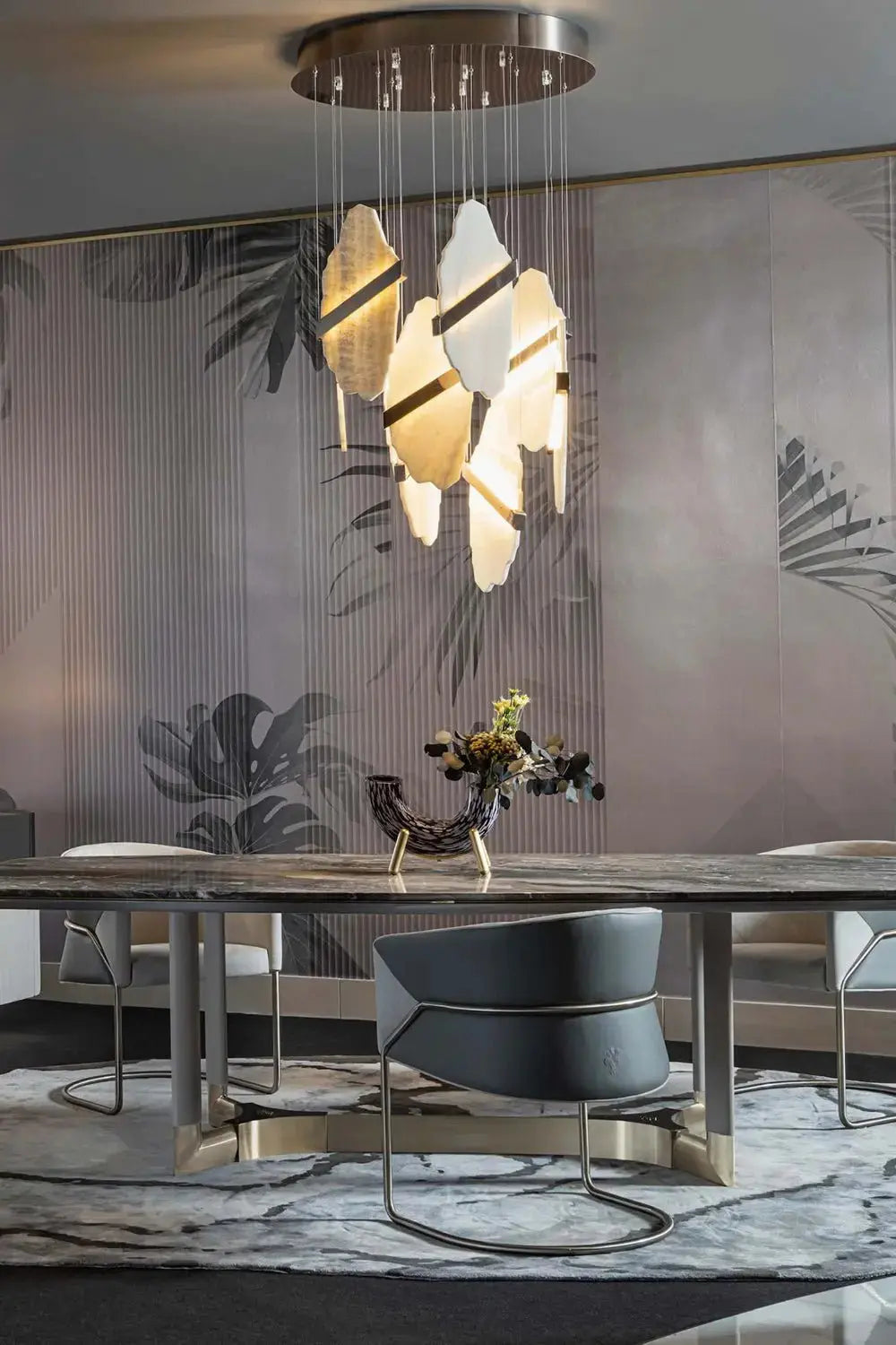 Seven Panels Modern Alabaster Pendant Light — shown in an interior setting 13