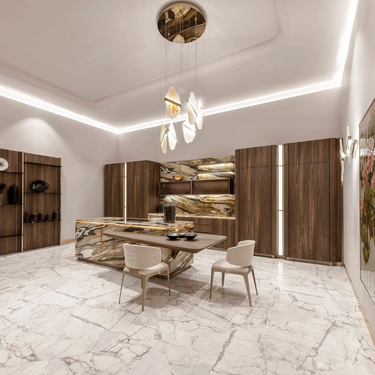 Seven Panels Modern Alabaster Pendant Light — shown in an interior setting 6