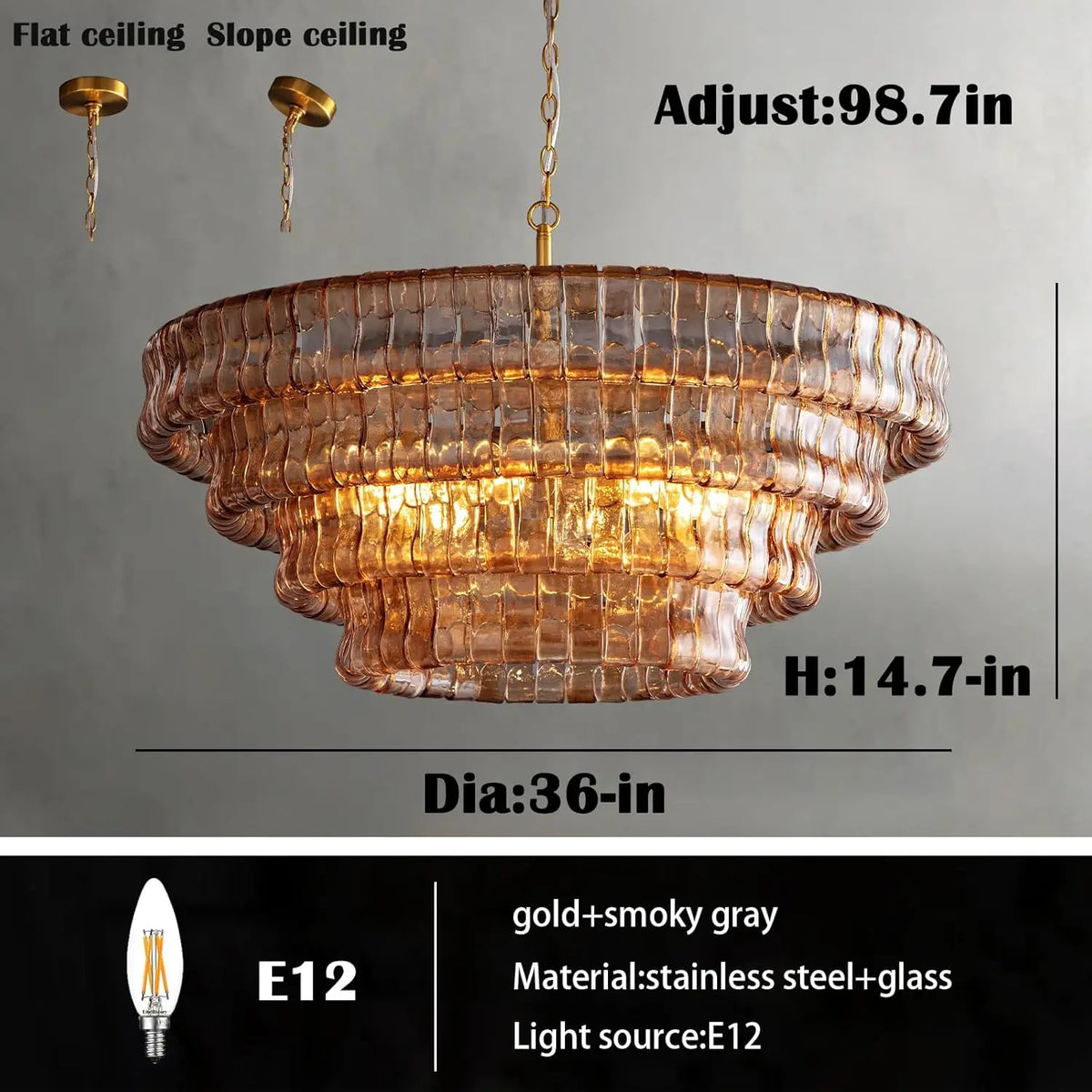 Modern Amber Glass Chandelier — shown in an interior setting 4