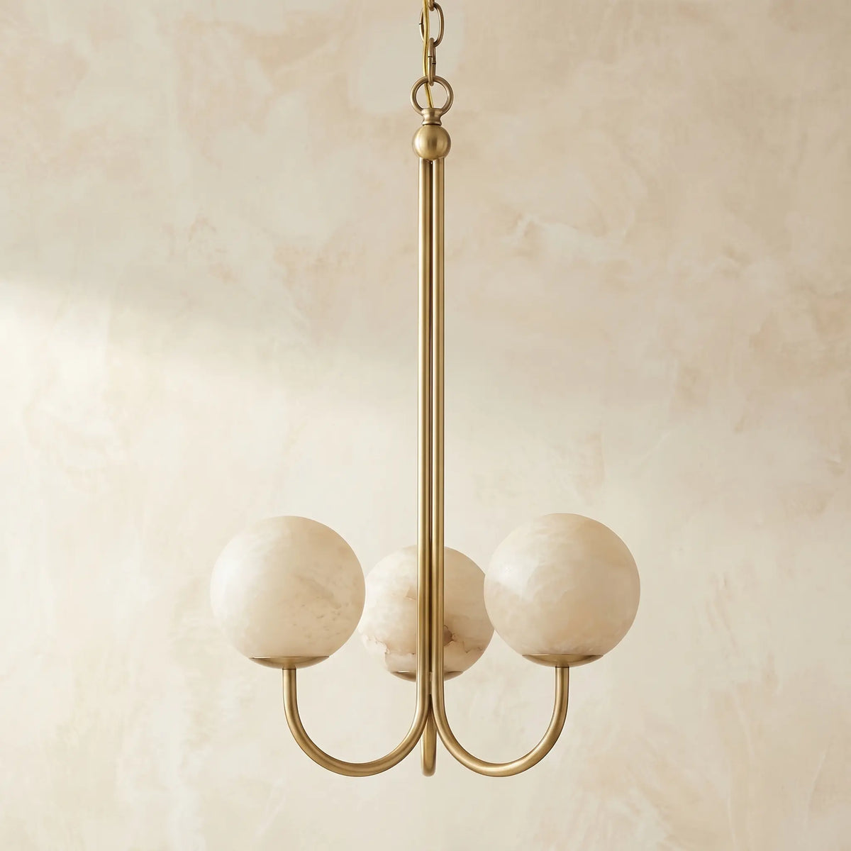 Brass Classic Alabaster Pendant Light — illuminated view 2