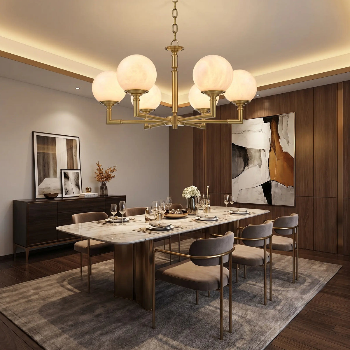 Brass Classic Alabaster Pendant Lamp — shown in an interior setting