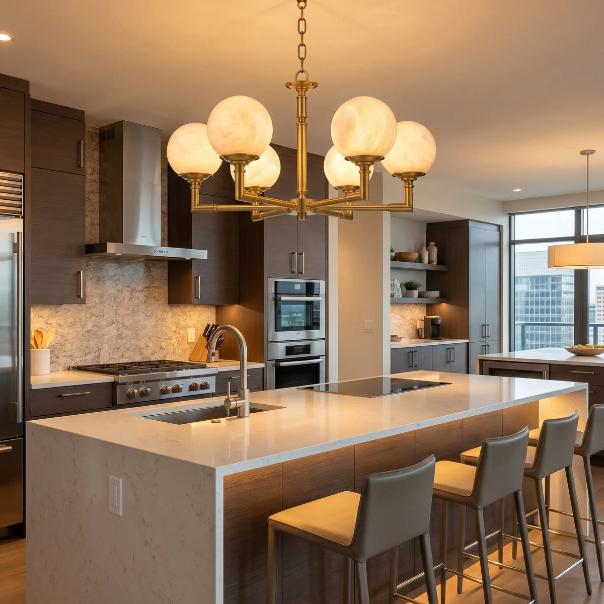 Brass Classic Alabaster Pendant Lamp — shown in an interior setting 3