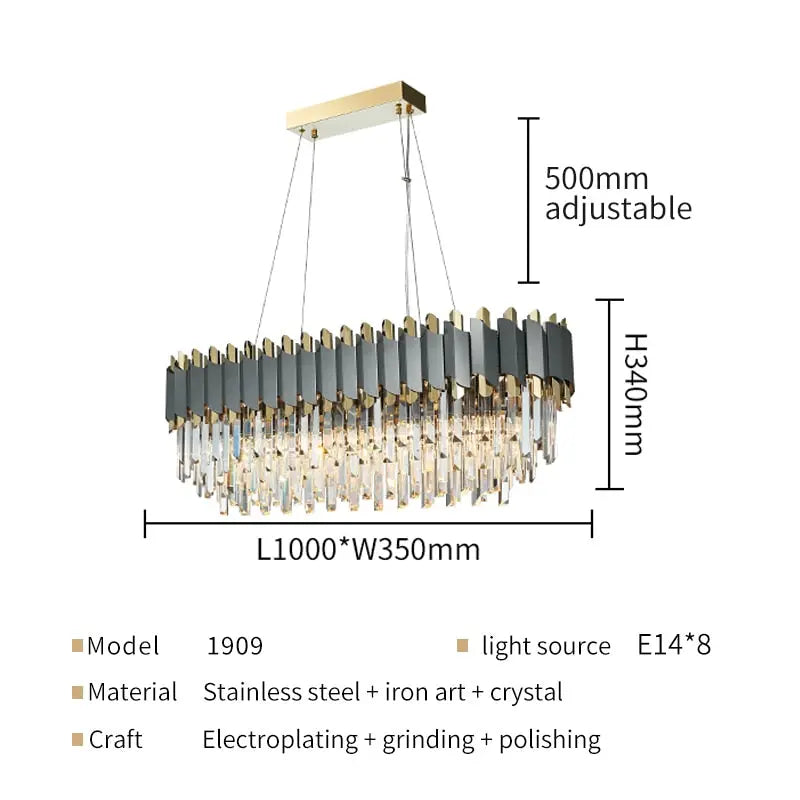 Modern Crystal Rectangular Chandelier — alternate product view 7