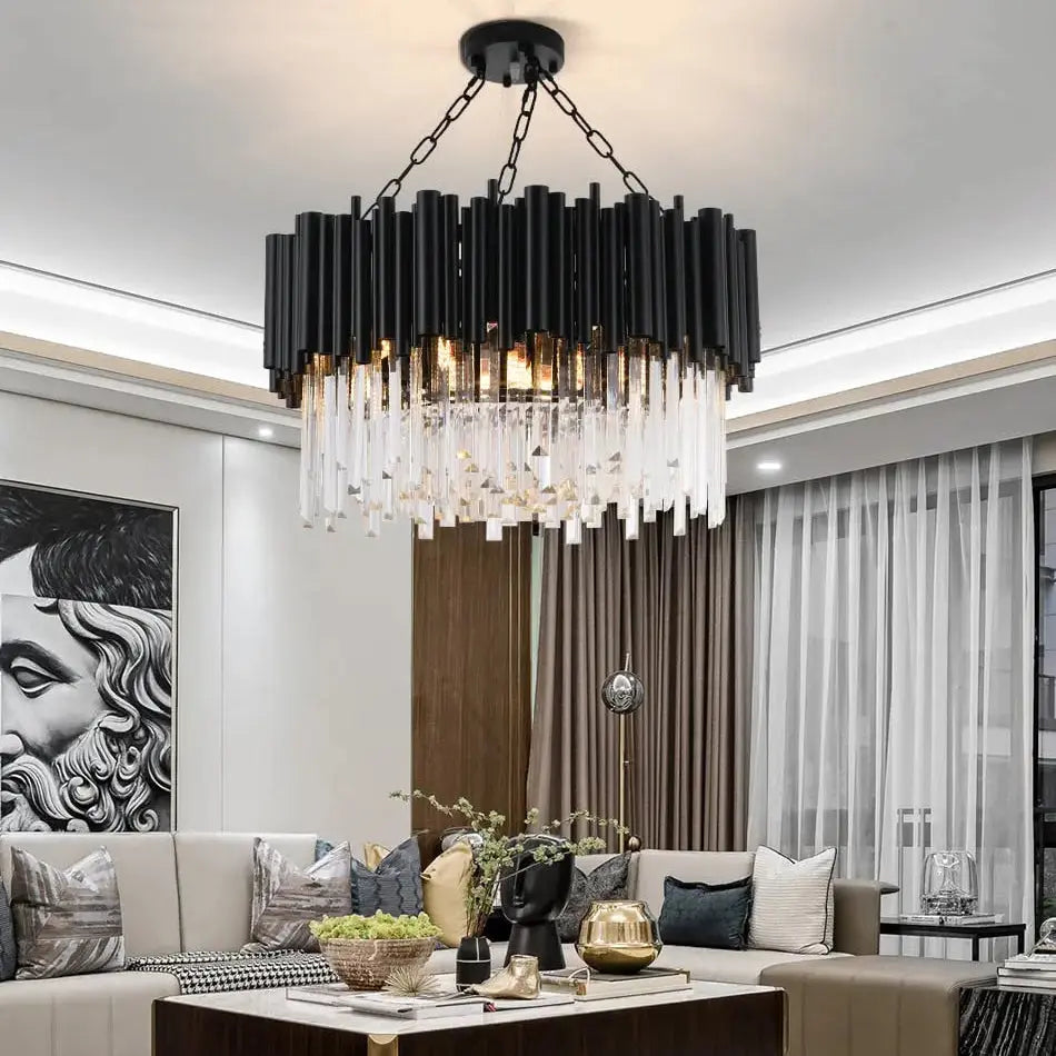 Modern Luxury Round Crystal Black Chandelier — product view