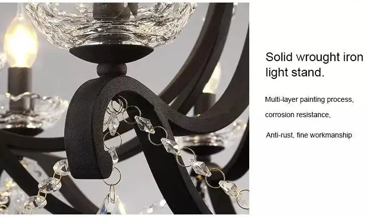 Rustic Chandelier Black Crystal Hanging Light 8 Arms — alternate product view 8