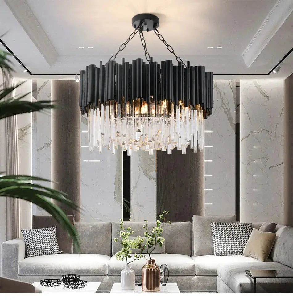 Modern Luxury Round Crystal Black Chandelier — alternate product view 3