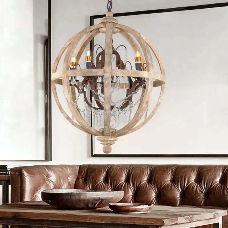 Retro Solid Wood Hanging Chandelier — product view