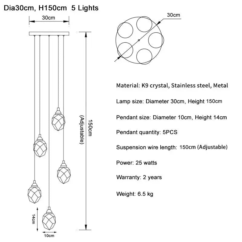 Luxury Long Diamond Crystal Ball Chandelier — alternate product view 15