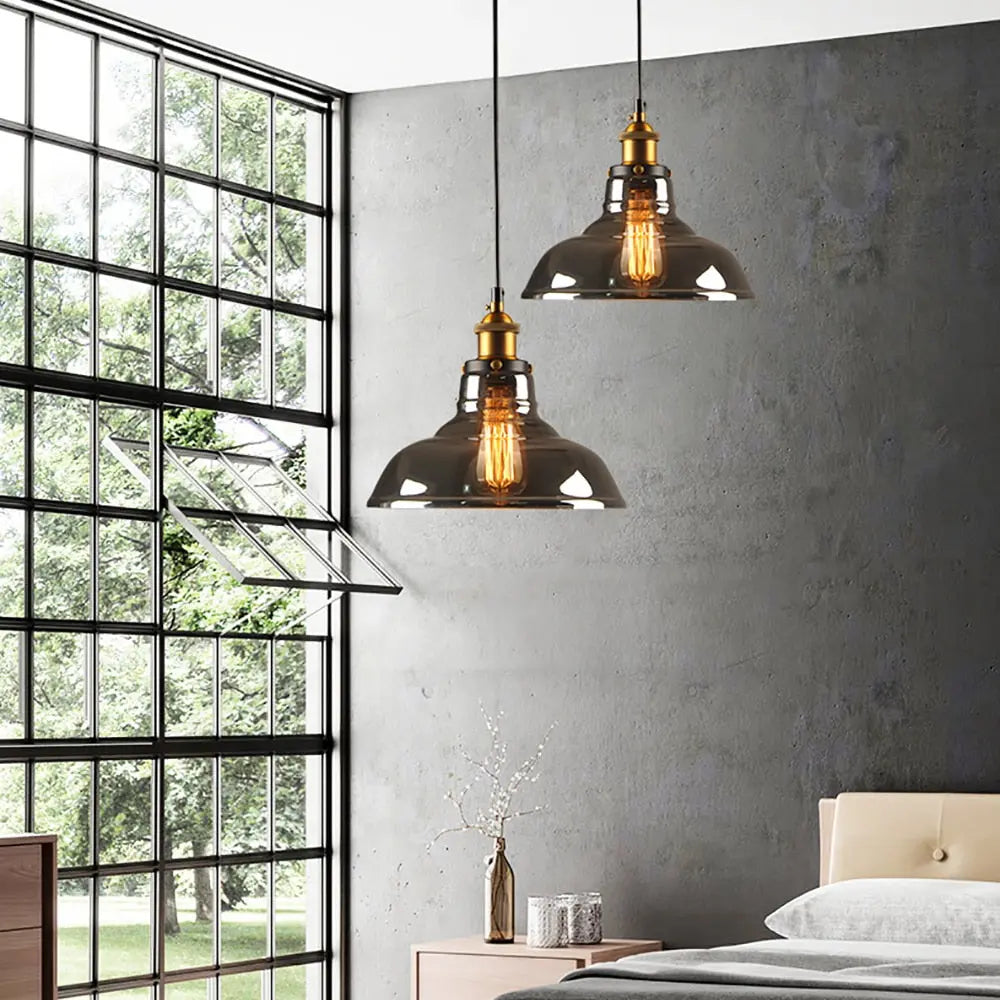 Industrial Retro Smoky Glass Vintage Pendant Lights — alternate product view 2