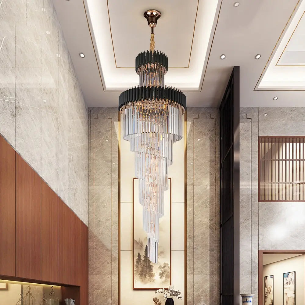 Long Black Crystal Loft Chandelier — alternate product view 1