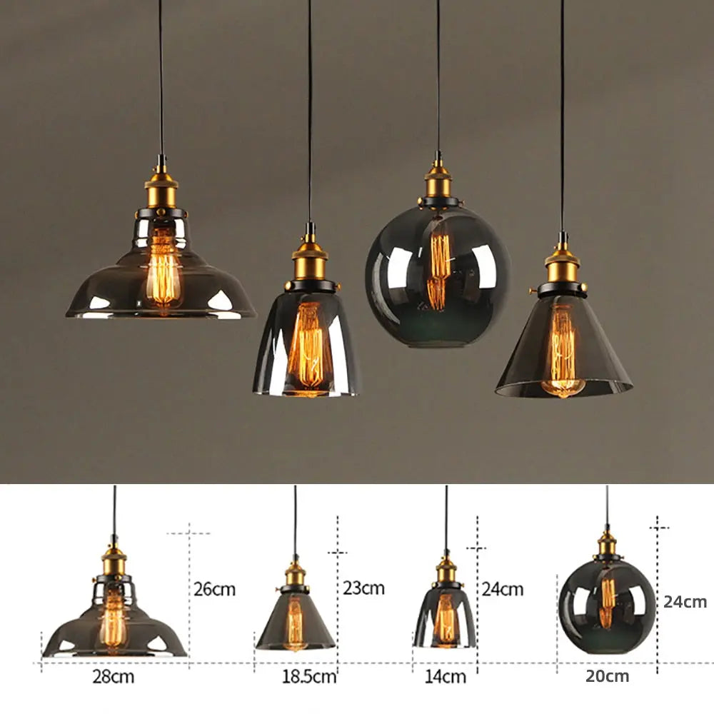 Industrial Retro Smoky Glass Vintage Pendant Lights — alternate product view 13