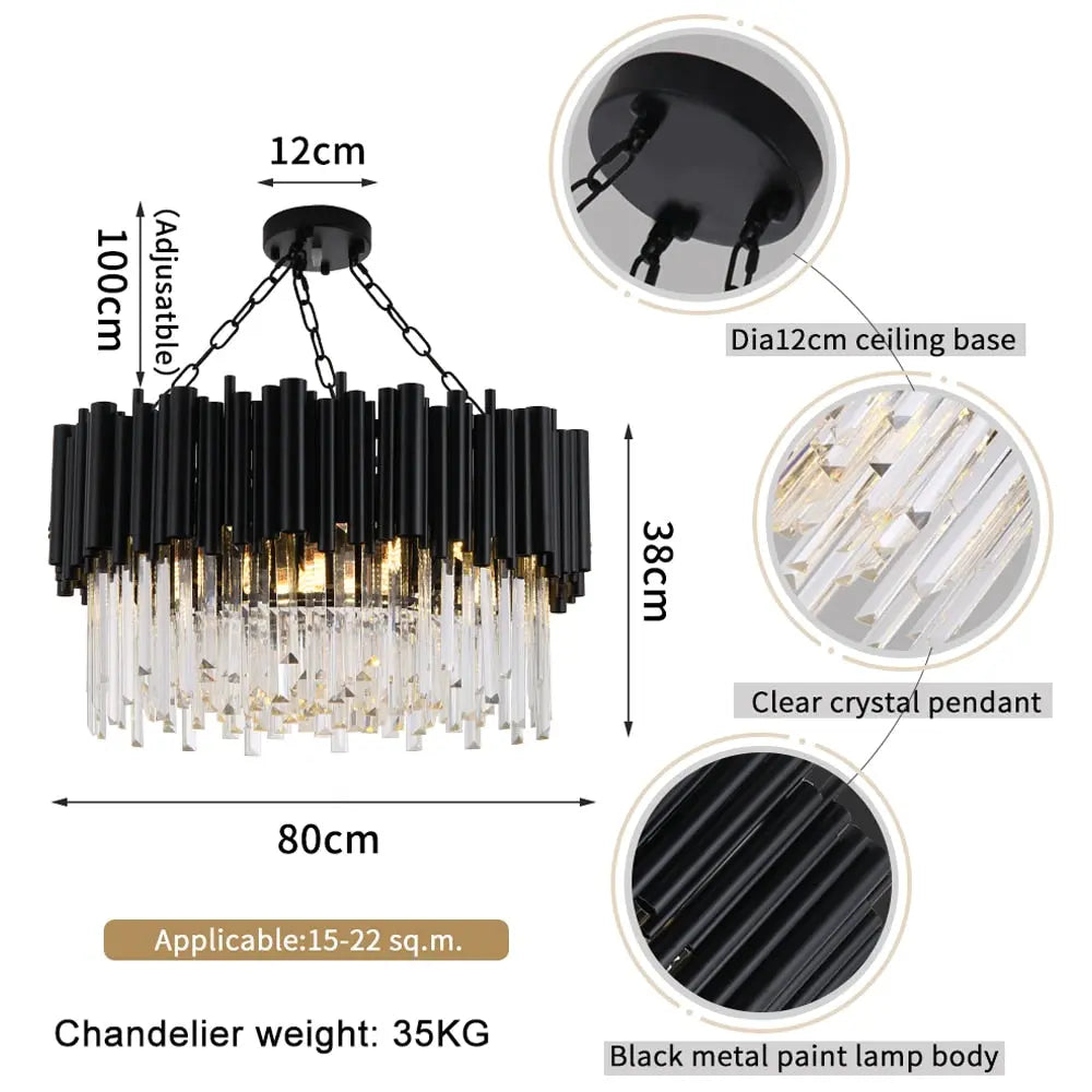 Modern Luxury Round Crystal Black Chandelier — alternate product view 9